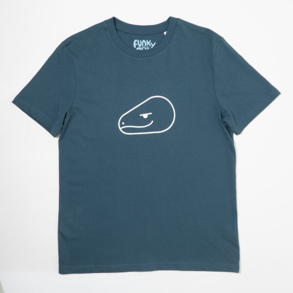 turquoise t-shirt with a white print