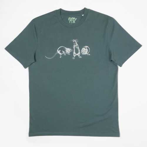 3 rats t-shirt in Green Bay with white print