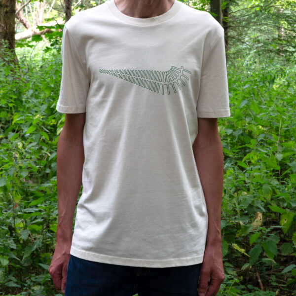 Fern print on a natural raw cotton t-shirt